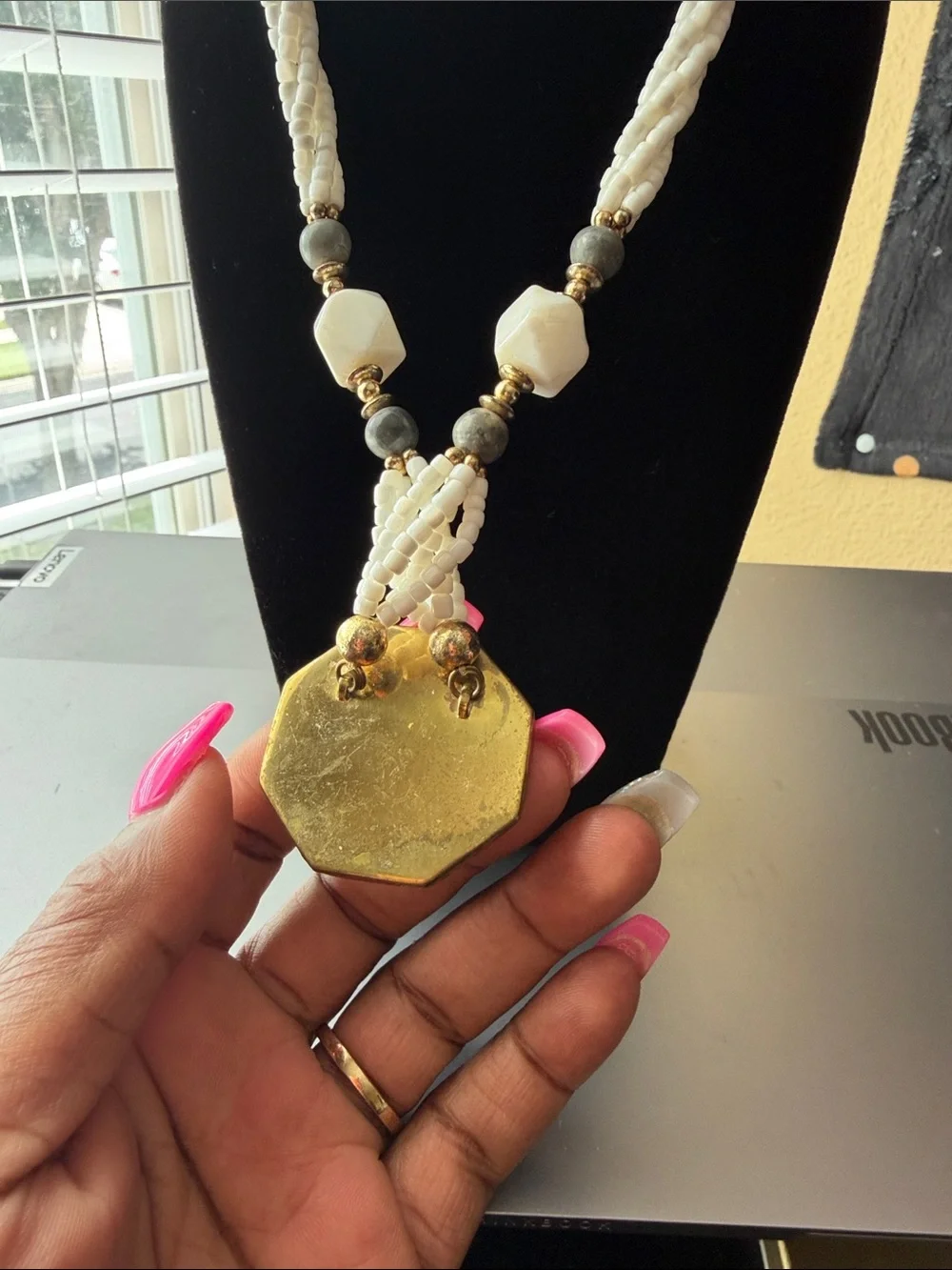 Elegant White Mosaic Statement Necklace